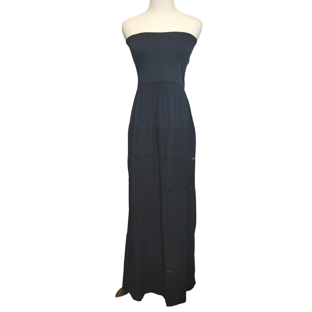 Theory Strapless Sleeveless Tiered Eyelet Black Long Maxi Dress Size S - Picture 2 of 14